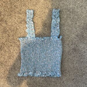 Blue Floral Smocked Women's Top